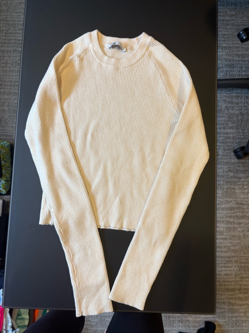 Zara Cream Ribbed Crewneck Sweater